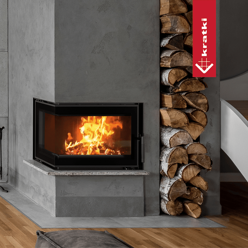 Kamineinsatz aus Stahl KRATKI SIMPLE links 6 kW Ø 150 mit Türfeder