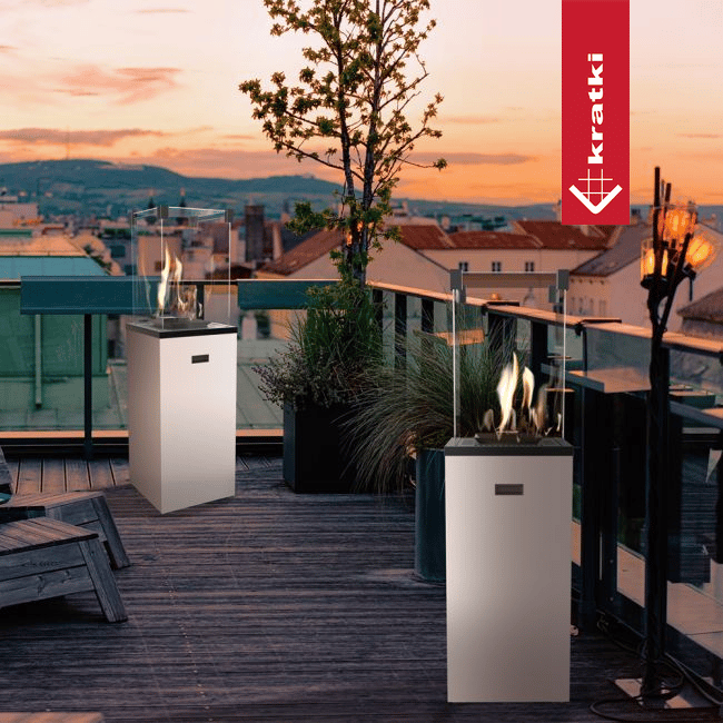 Terrassenheizer PATIO SLIM weiß Gas + Biokamin TANGO/1 weiß Set
