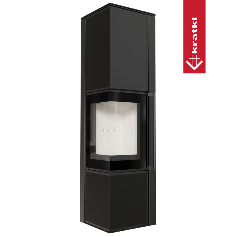 Kaminofen aus Stahl KRATKI TORA/L 8 kW Ø 150 Quarzsinter Nero Assoluto