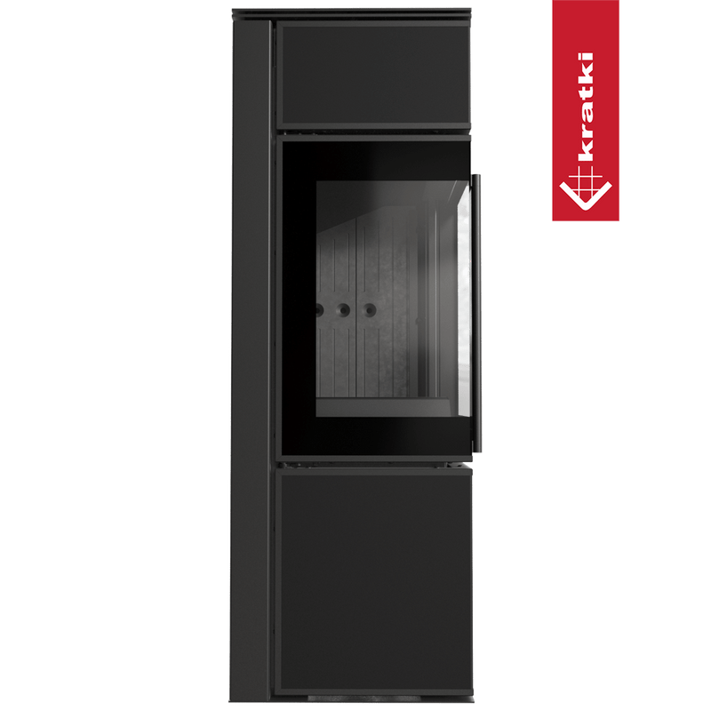 Kaminofen aus Stahl KRATKI TORA/S 8 kW Ø 150 Quarzsinter Nero Assoluto schwarz Verkleidung