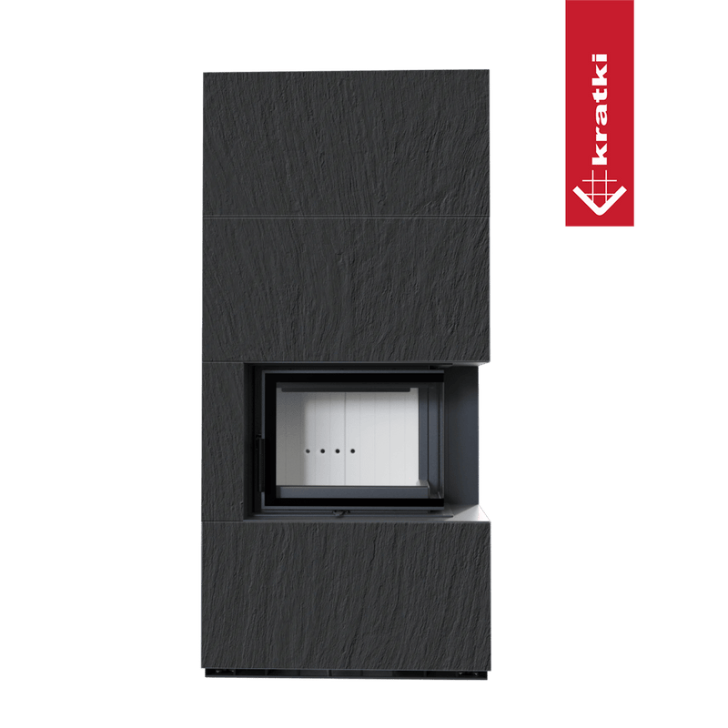 Kaminbausatz KRATKI FLOKI BOX rechts 8 kW Ø 160 Quarzsinter NATURALI ARDESIA NERO A SPACCO