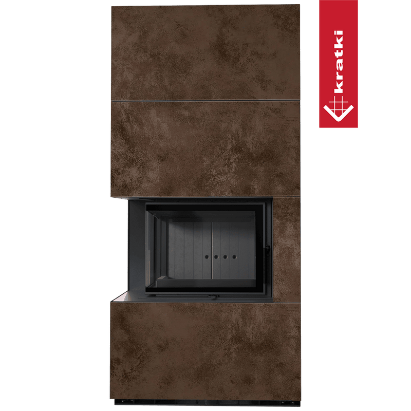 Kaminbausatz KRATKI FLOKI BOX links 8 kW Ø 160 Quarzsinter OXIDE MORO schwarz Verkleidung