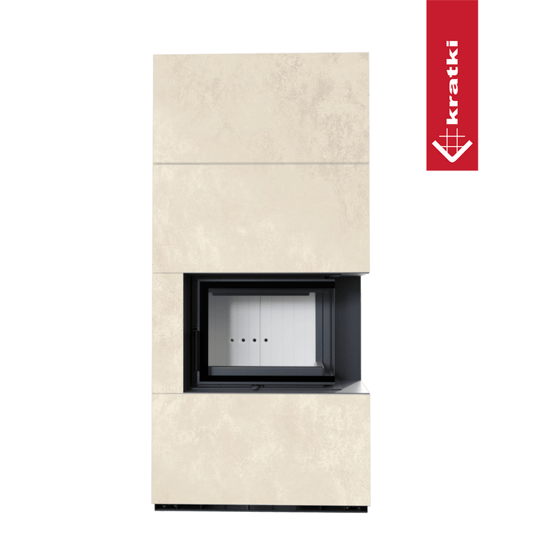 Kaminbausatz KRATKI FLOKI BOX rechts 8 kW Ø 160 Quarzsinter OXIDE BIANCO