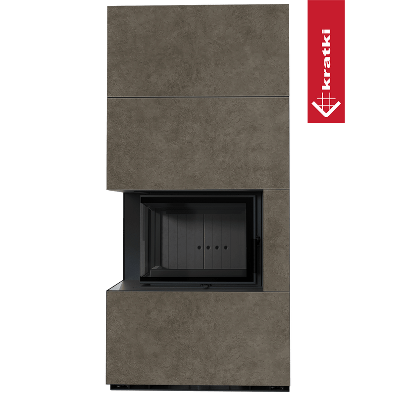 Kaminbausatz KRATKI FLOKI BOX links 8 kW Ø 160 Quarzsinter FOKOS PIOMBO schwarz Verkleidung