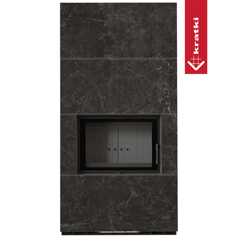 Kaminbausatz KRATKI FLOKI BOX 8 kW Ø 160 Quarzsinter NATURALI NERO GRECO schwarz Verkleidung