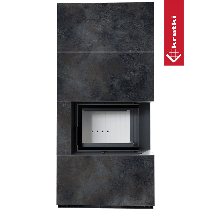 Kaminbausatz KRATKI FLOKI BOX rechts 8 kW Ø 160 Quarzsinter OSSIDO NERO