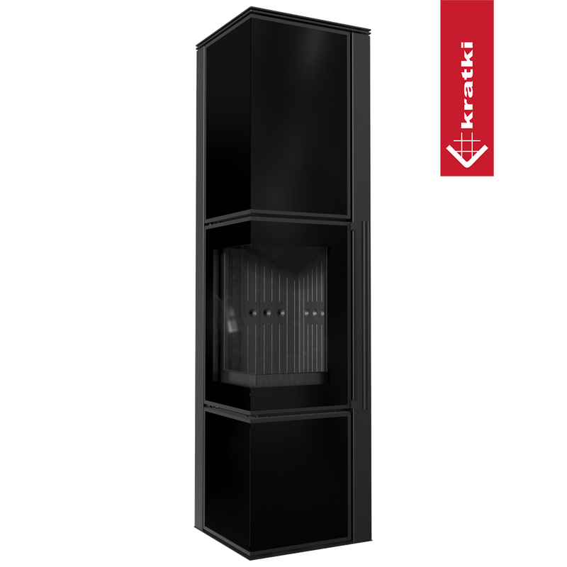 Kaminofen aus Stahl KRATKI TORA/L 8 kW Ø 150 Schwarzes Glaspaneel schwarz Verkleidung