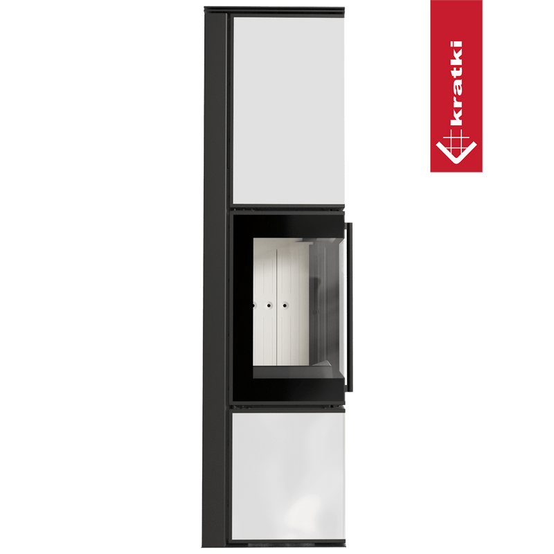 Kaminofen aus Stahl KRATKI TORA/L 8 kW Ø 150 Weißes Glaspaneel mit Türfeder