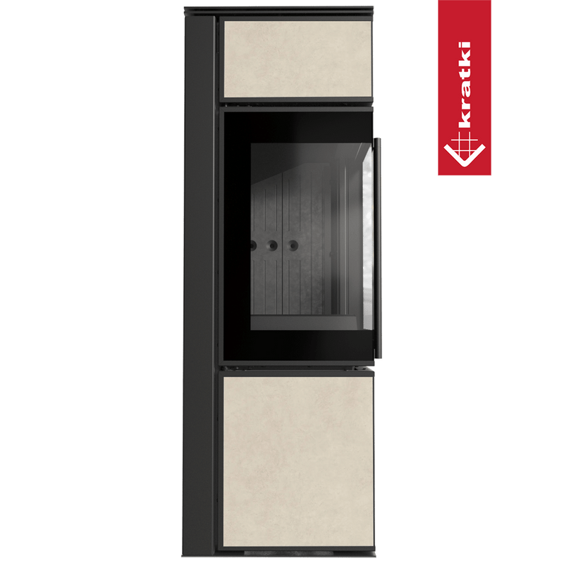 Kaminofen aus Stahl KRATKI TORA/S 8 kW Ø 150 Quarzsinter FOKOS SALE schwarz Verkleidung