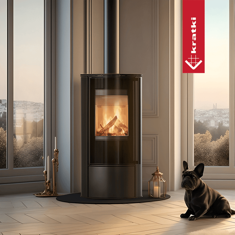Kaminofen aus Stahl KRATKI ERIK Ø 150 5,5 kW mit Türfeder