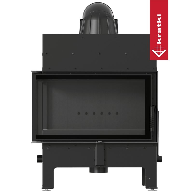 Kamineinsatz aus Stahl KRATKI FLOKI M links 10 kW Ø 200 schwarz Verkleidung