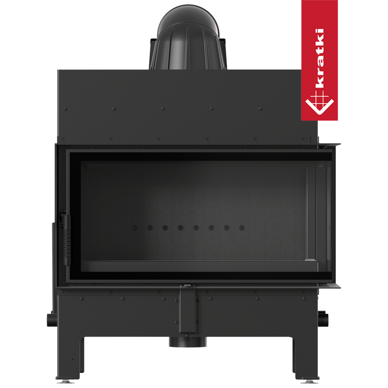 Kamineinsatz aus Stahl KRATKI FLOKI L rechts 12 kW Ø 200 schwarz Verkleidung