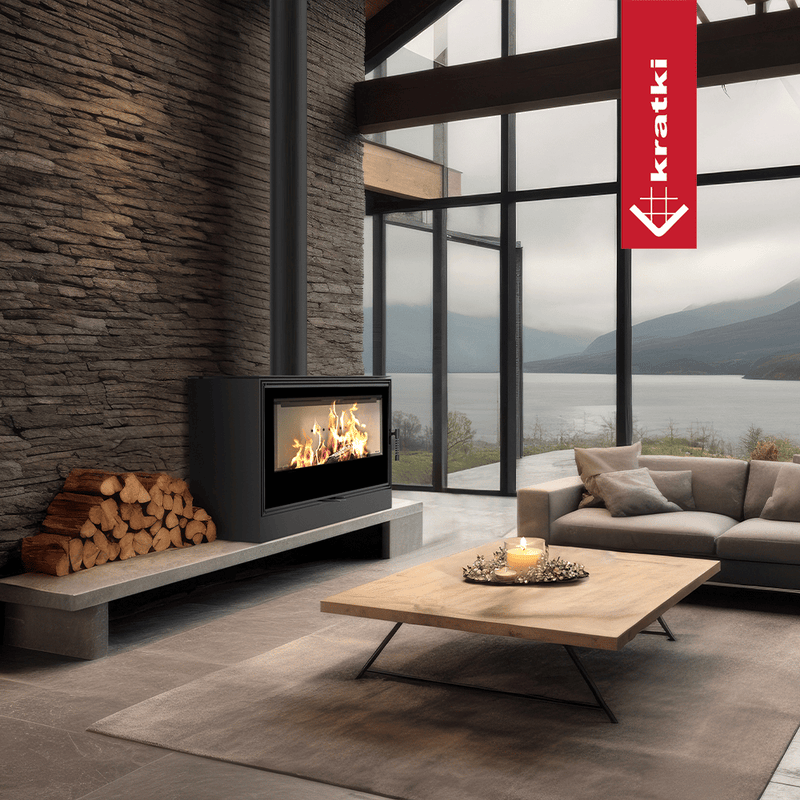 Kaminofen aus Stahl KRATKI KARI 95 Ø 180 14 kW mit Türfeder