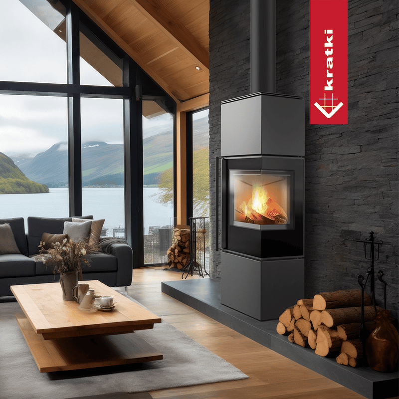 Kaminofen aus Stahl KRATKI REN/M rechts Ø 150 7 kW mit Türfeder