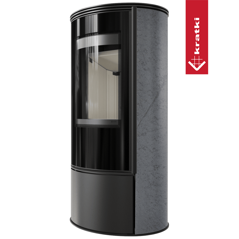Kaminofen aus Stahl KRATKI ERIK Ø 150 5,5 kW dekorative Keramiken GRAFITE SATIN