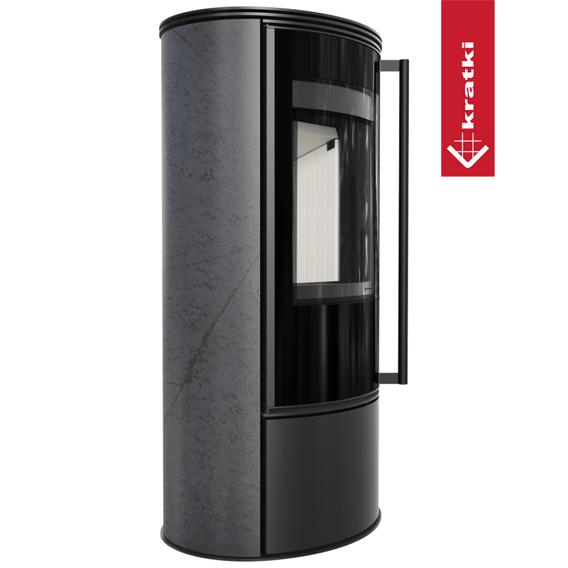 Kaminofen aus Stahl KRATKI ERIK Ø 150 5,5 kW dekorative Keramiken GRAFITE SATIN mit Türfeder