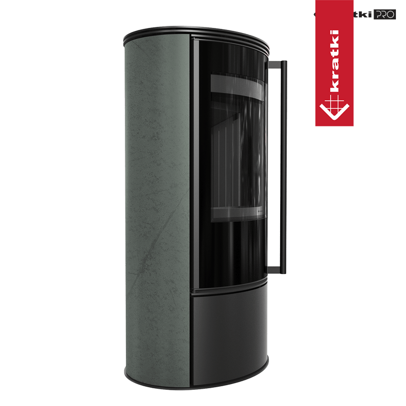Kaminofen aus Stahl KRATKI ERIK Ø 150 5,5 kW dekorative Keramiken SERPENTINO schwarz Verkleidung
