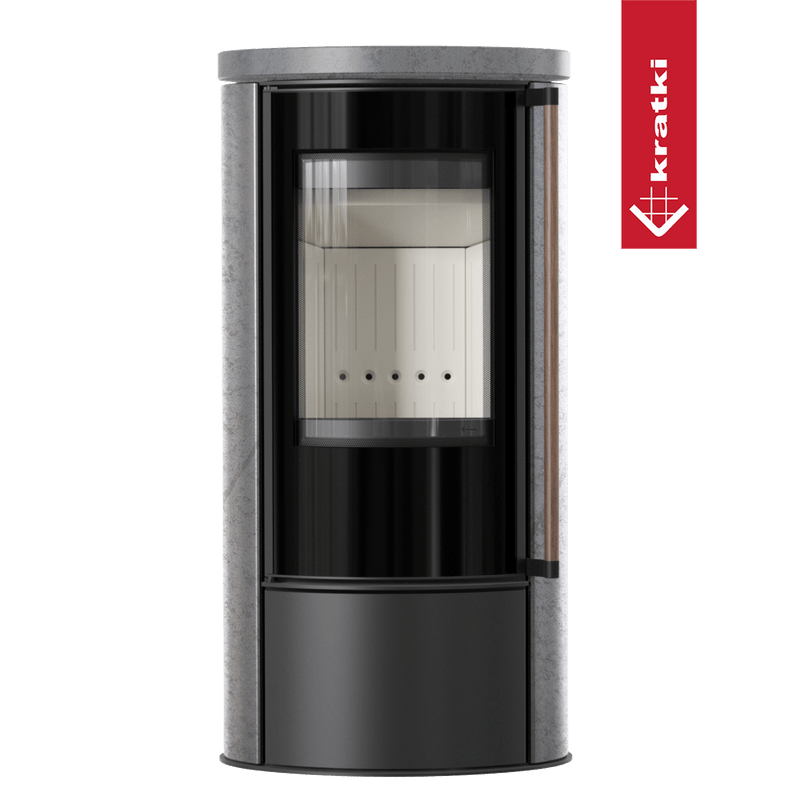 Ofen ERIK Ø150 5 5kW GREY SATIN Keramik Griff aus exotischem Holz Jatoba