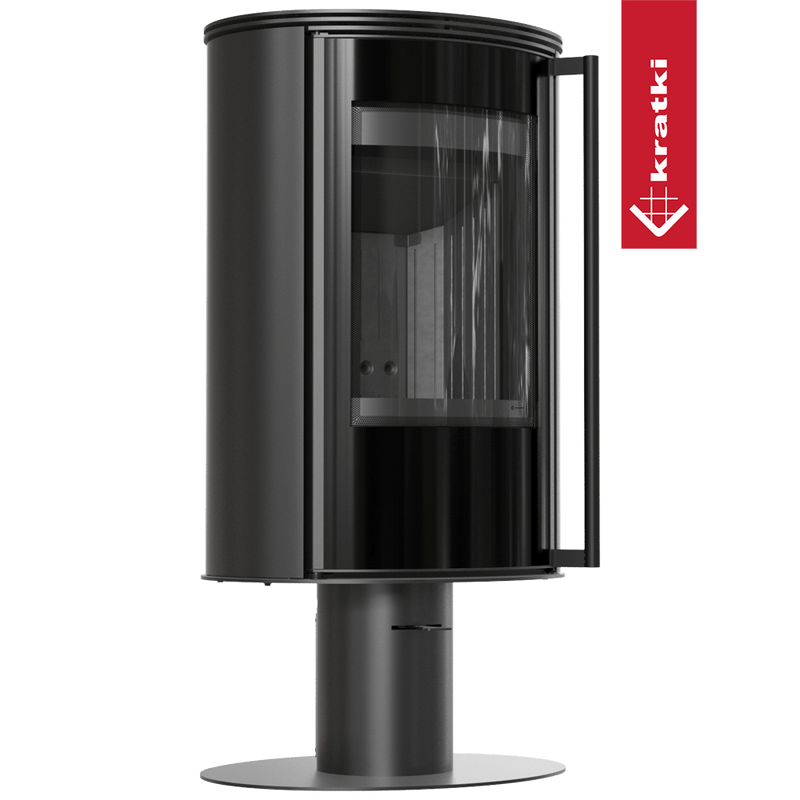 Kaminofen aus Stahl mit Sockel KRATKI ERIK Ø 150 5,5 kW schwarz Verkleidung mit Türfeder