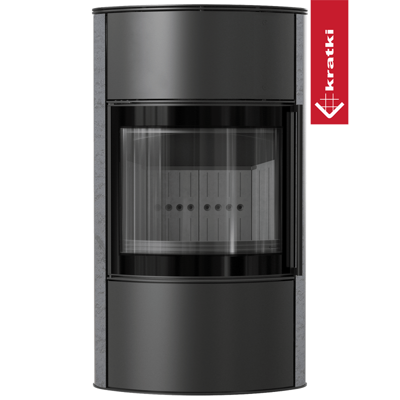 BJORN freistehender Stahlofen Ø 150 7 kW Hochdekorative GRAY SATIN-Speicherkeramik; Stahlabdeckung; schwarzes Thermotec