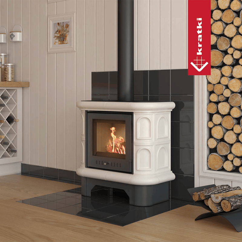 Kachelofen aus stahl KRATKI WK440 Ø 130 5,5 kW creme Kachel