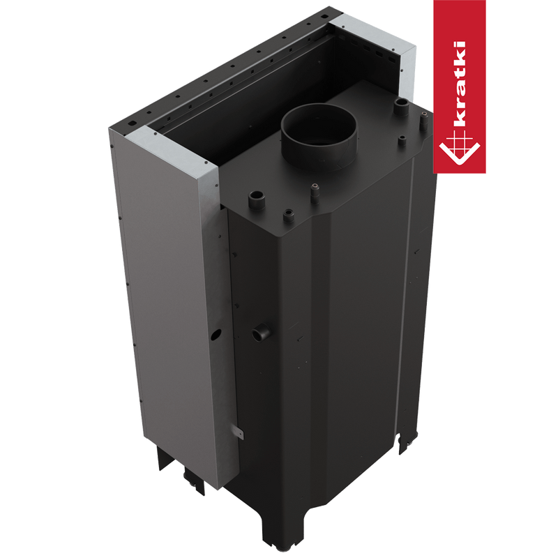 Wasserführender Kamineinsatz KRATKI MBM 12 kW Ø 180 mit Schiebetür schwarze Thermotec-Auskleidung