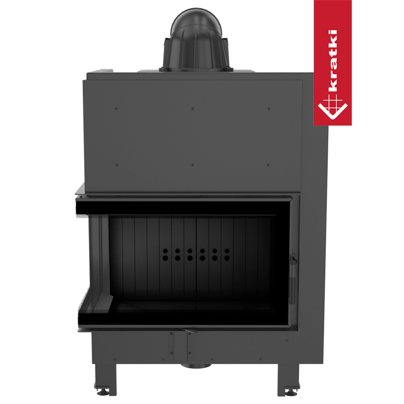 Kamineinsatz aus Stahl KRATKI MBO links 15 kW Ø 200 gebogenes Glas schwarz Verkleidung