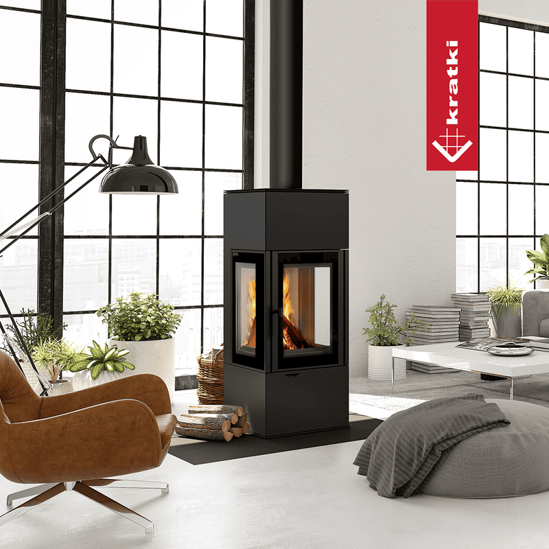 Kaminofen aus stahl KRATKI THOR VIEW Ø 150 8 kW mit Türfeder