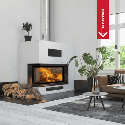 Intelligenter Kamineinsatz aus Stahl KRATKI MBM links 10 kW Ø 200 MSK