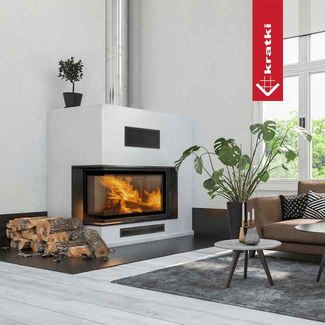 Intelligenter Kamineinsatz aus Stahl KRATKI MBM links 10 kW Ø 200 MSK