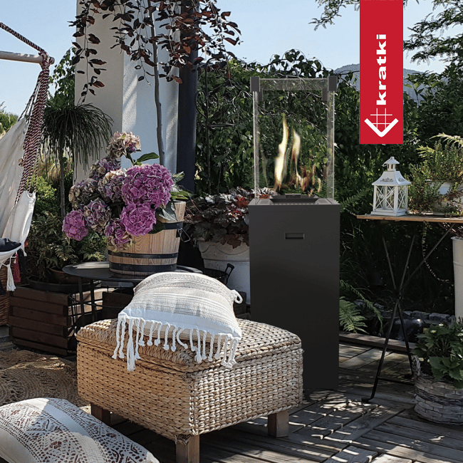 Terrassenheizer Gas PATIO SLIM schwarz + Gratis TANGO/2  bioethanol freistehender-kamin