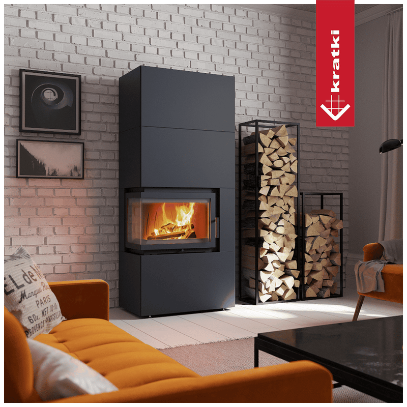 Kamineinsatz Simple Box 8 kW Ø 200 schwarz mit Türfeder