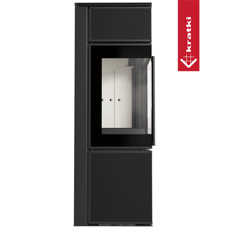 Kaminofen aus Stahl KRATKI TORA/S 8 kW Ø 150 Quarzsinter Nero Assoluto mit Türfeder