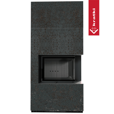 Kaminbausatz KRATKI FLOKI BOX rechts 8 kW Ø 160 Quarzsinter OXIDE NERO schwarz Verkleidung