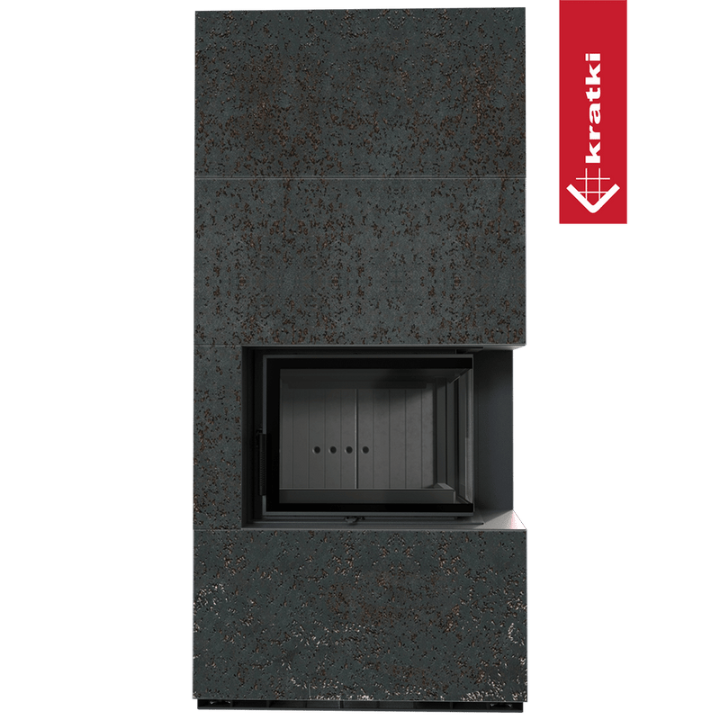 Kaminbausatz KRATKI FLOKI BOX rechts 8 kW Ø 160 Quarzsinter OXIDE NERO schwarz Verkleidung