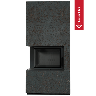 Kaminbausatz KRATKI FLOKI BOX links 8 kW Ø 160 Quarzsinter OXIDE NERO schwarz Verkleidung