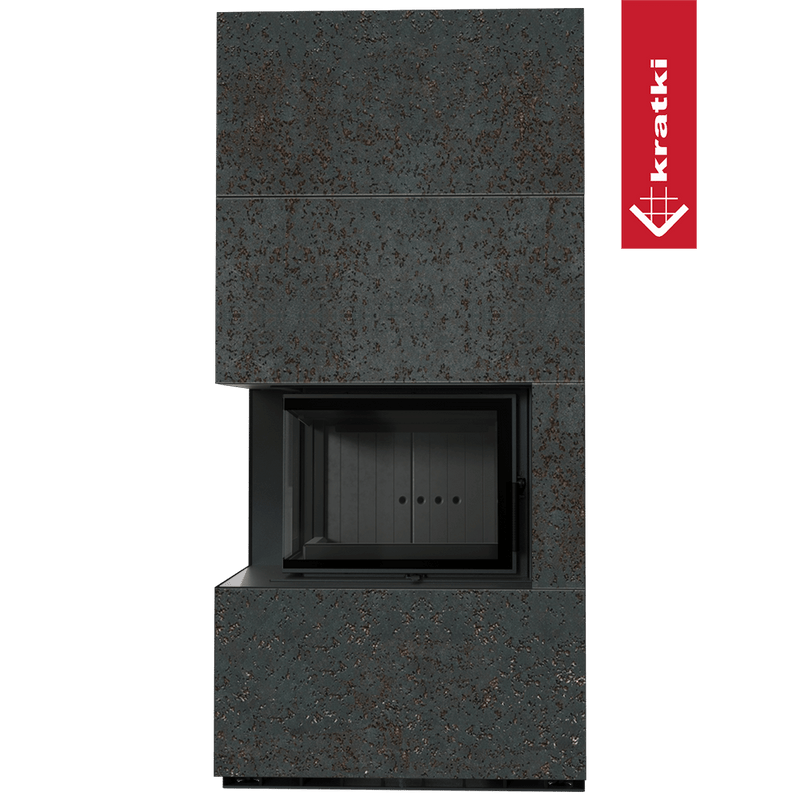 Kaminbausatz KRATKI FLOKI BOX links 8 kW Ø 160 Quarzsinter OXIDE NERO schwarz Verkleidung