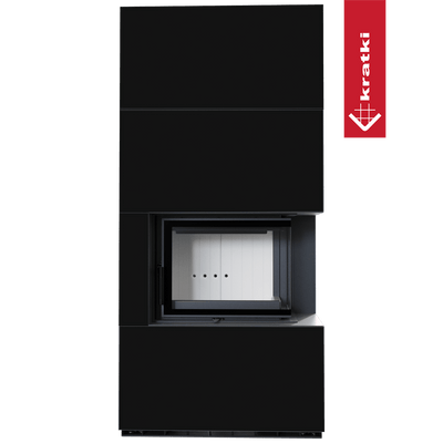 Kaminbausatz KRATKI FLOKI BOX rechts 8 kW Ø 160 Quarzsinter NERO ASSOLUTO