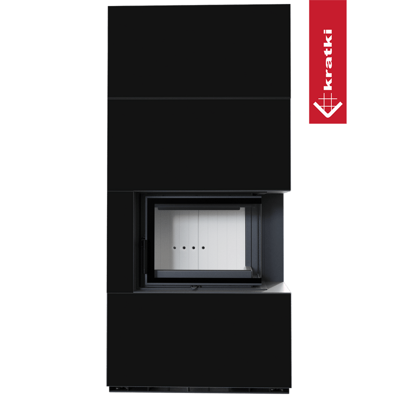 Kaminbausatz KRATKI FLOKI BOX rechts 8 kW Ø 160 Quarzsinter NERO ASSOLUTO
