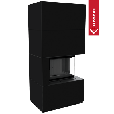 Kaminbausatz KRATKI FLOKI BOX rechts 8 kW Ø 160 Quarzsinter NERO ASSOLUTO schwarz Verkleidung