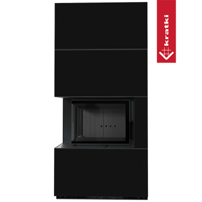 Kaminbausatz KRATKI FLOKI BOX links 8 kW Ø 160 Quarzsinter NERO ASSOLUTO schwarz Verkleidung