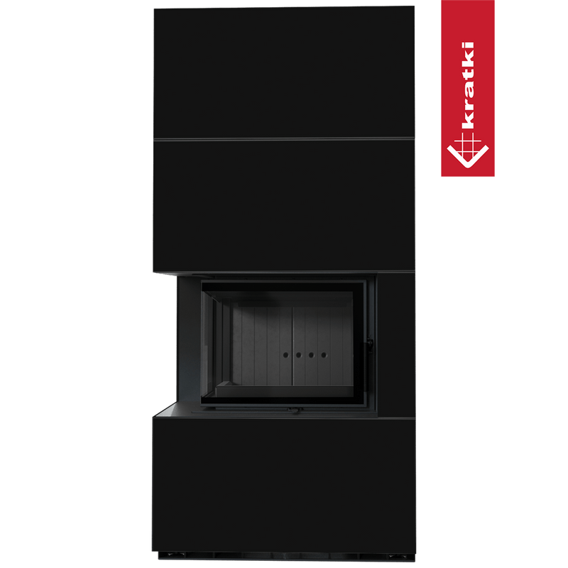 Kaminbausatz KRATKI FLOKI BOX links 8 kW Ø 160 Quarzsinter NERO ASSOLUTO schwarz Verkleidung