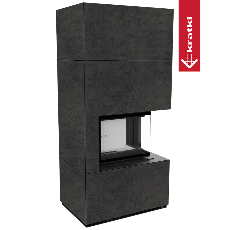 Kaminbausatz KRATKI FLOKI BOX rechts 8 kW Ø 160 Quarzsinter FOKOS GRAFITE
