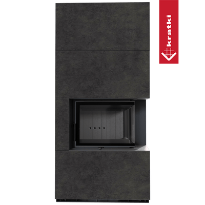 Kaminbausatz KRATKI FLOKI BOX rechts 8 kW Ø 160 Quarzsinter FOKOS GRAFITE schwarz Verkleidung