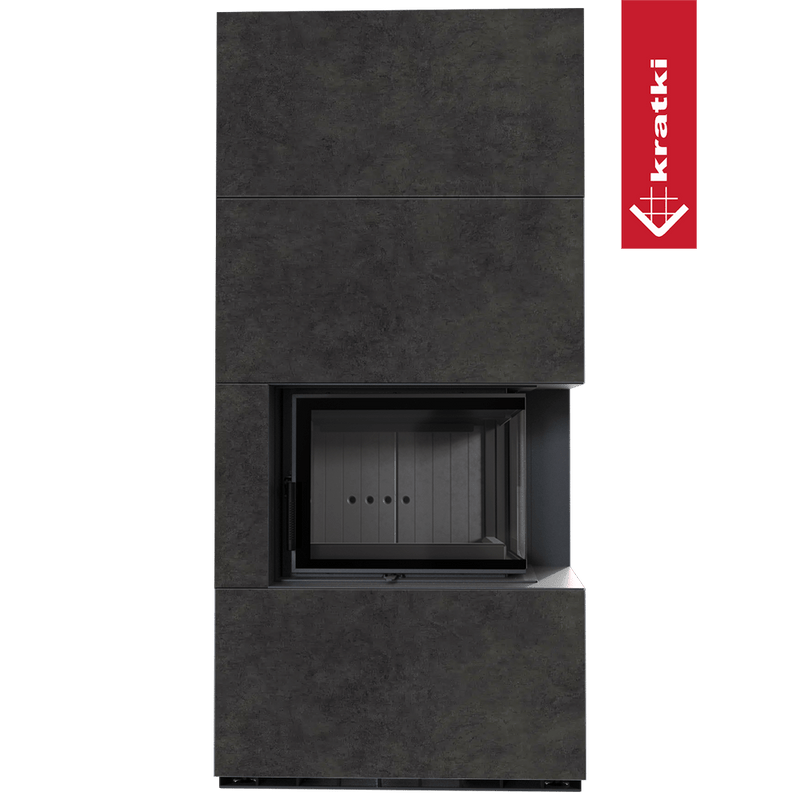 Kaminbausatz KRATKI FLOKI BOX rechts 8 kW Ø 160 Quarzsinter FOKOS GRAFITE schwarz Verkleidung