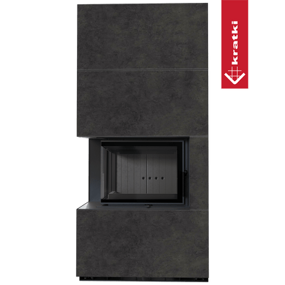 Kaminbausatz KRATKI FLOKI BOX links 8 kW Ø 160 Quarzsinter FOKOS GRAFITE schwarz Verkleidung