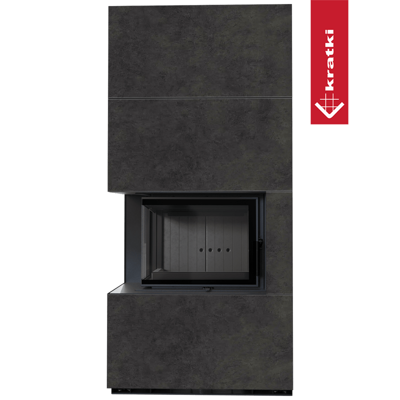 Kaminbausatz KRATKI FLOKI BOX links 8 kW Ø 160 Quarzsinter FOKOS GRAFITE schwarz Verkleidung