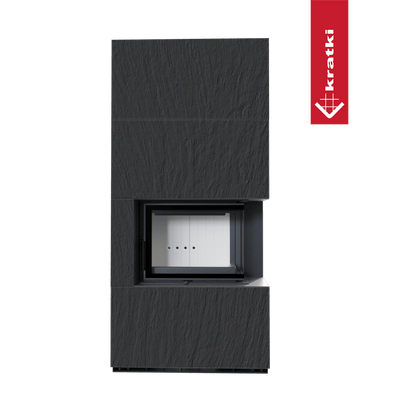 Kaminbausatz KRATKI FLOKI BOX rechts 8 kW Ø 160 Quarzsinter NATURALI ARDESIA NERO A SPACCO