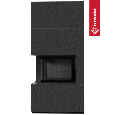 Kaminbausatz KRATKI FLOKI BOX links 8 kW Ø 160 Quarzsinter NATURALI ARDESIA NERO A SPACCO schwarz Verkleidung