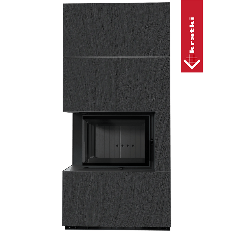Kaminbausatz KRATKI FLOKI BOX links 8 kW Ø 160 Quarzsinter NATURALI ARDESIA NERO A SPACCO schwarz Verkleidung